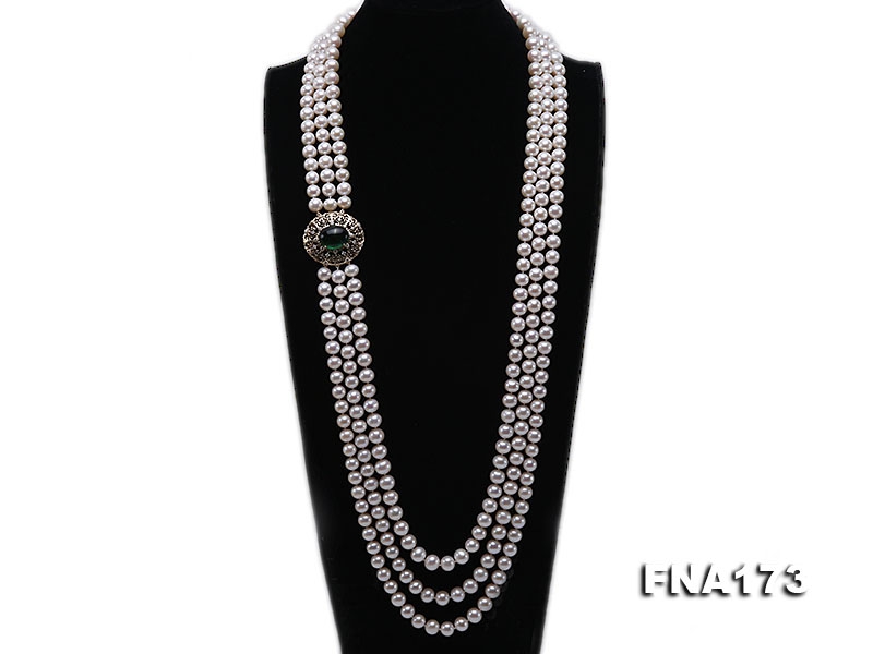 Three-strand 8-9mm White Round Freshwater Pearl Necklace