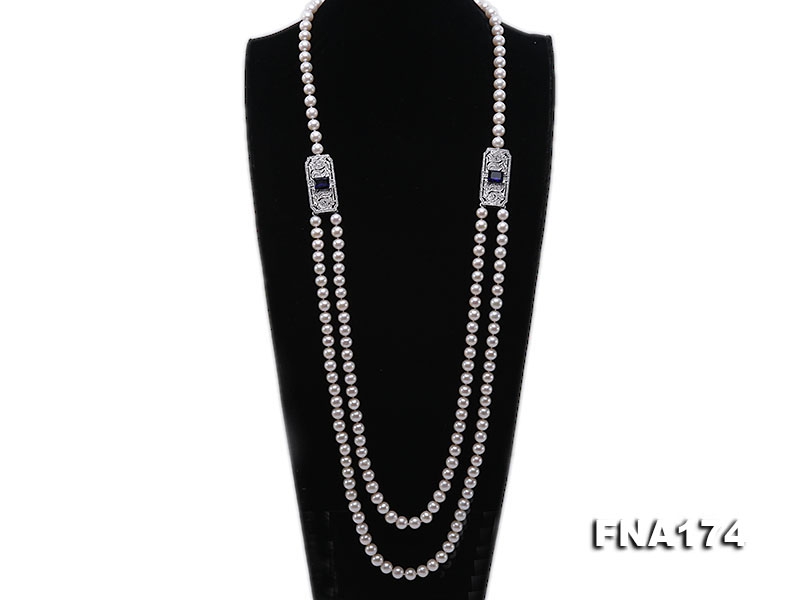 Double-strand 7-8mm White Round Freshwater Pearl Necklace