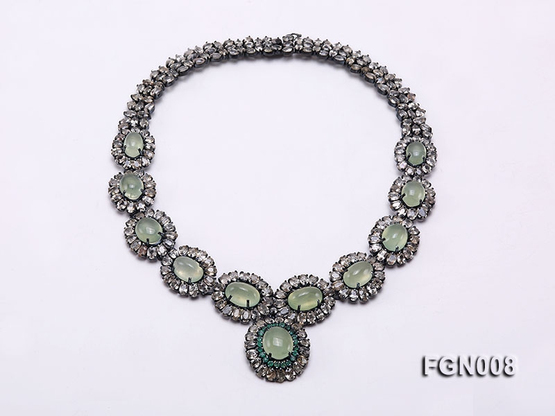 Fine Natural Prehnite and Emerald Necklace