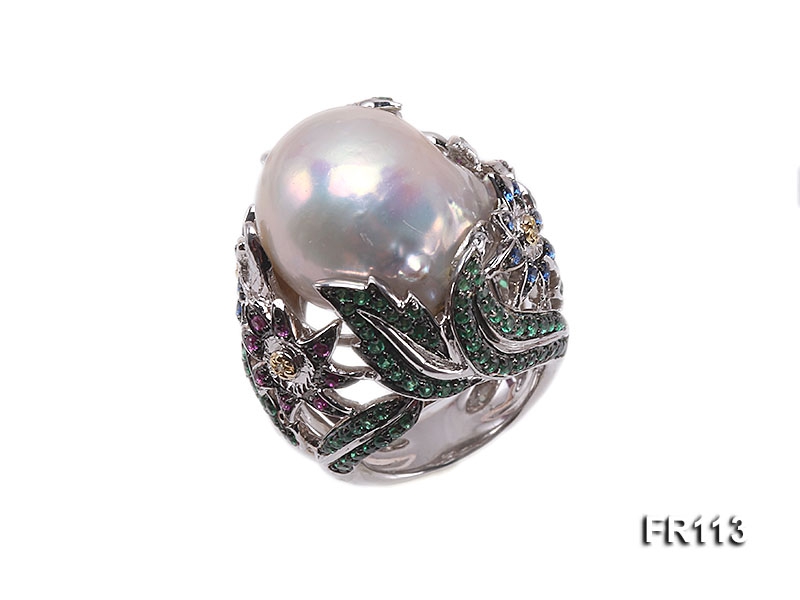 Fine Flower-style White Baroque Pearl Ring