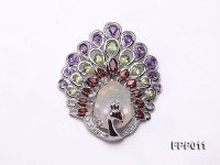 Fine Peacock-style White Baroque Pearl Pendant with Gemstone
