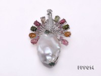 Fine Peacock-style White Baroque Pearl Pendant with Colorful Tourmaline
