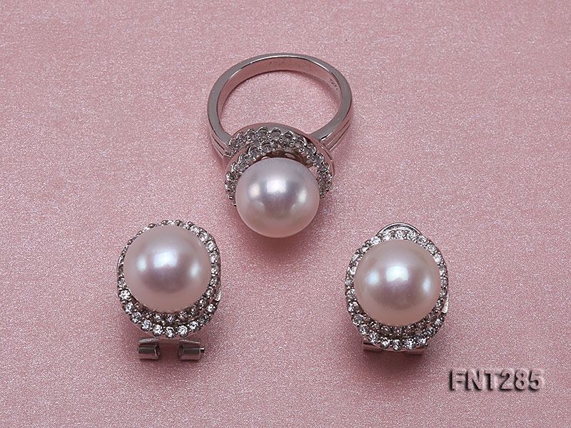 12mm White Freshwater Pearl Stud Earrings and Ring Set