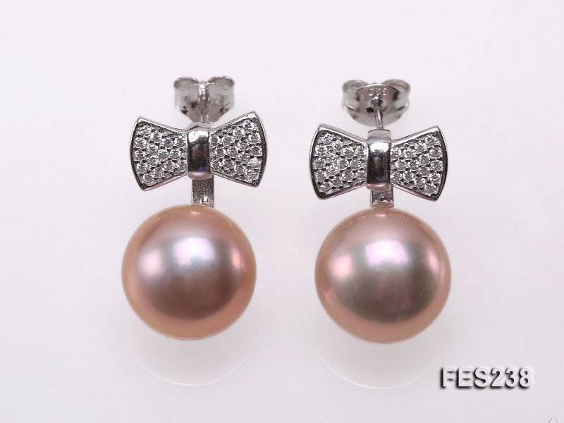 11.5mm Pink Flatly Round Freshwater Pearl Earrings