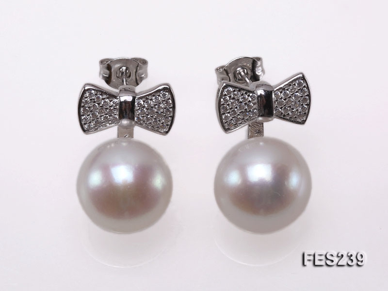 12mm White Flatly Round Freshwater Pearl Earrings
