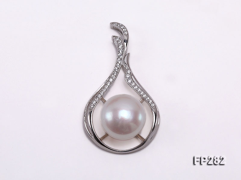 12mm White Flat Freshwater Pearl Pendant with a Silver Pendant Bail