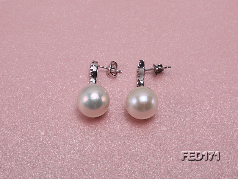 13mm White Round Edison Pearl Dangling Earrings