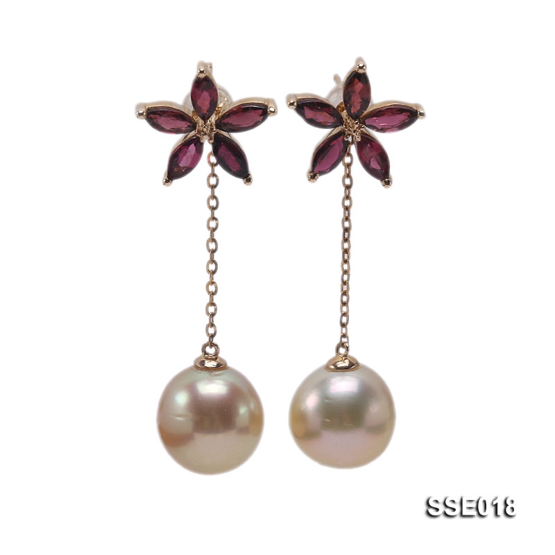 11.5mm Golden Round South Sea Pearl Earrings in 14k Gold