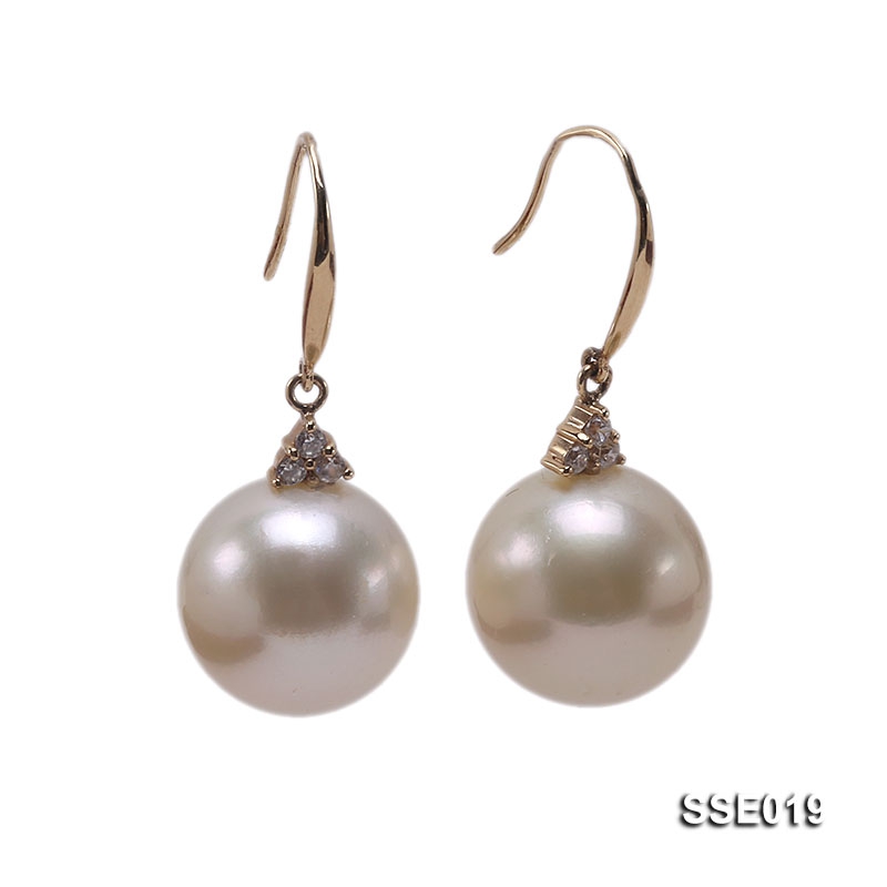 13.5mm Golden South Sea Pearl Earrings with 14k Gold Hooks