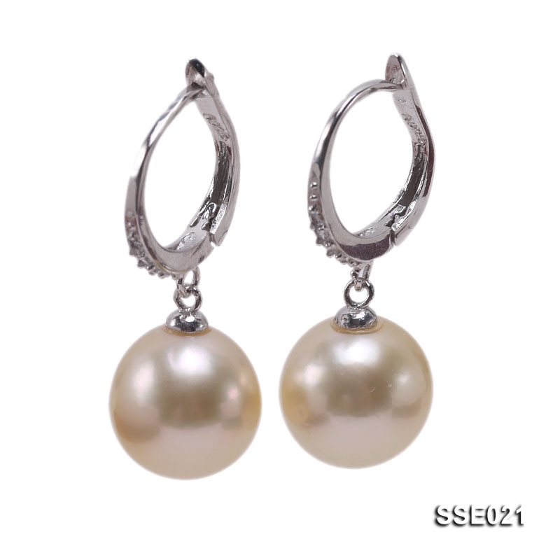 11mm Golden South Sea Pearl Earrings with Silver Hooks