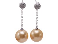 12.2mm Golden South Sea Pearl Earrings with silver hook