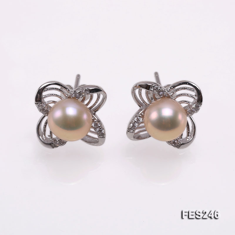 7mm Pink Flat Freshwater Pearl Earrings