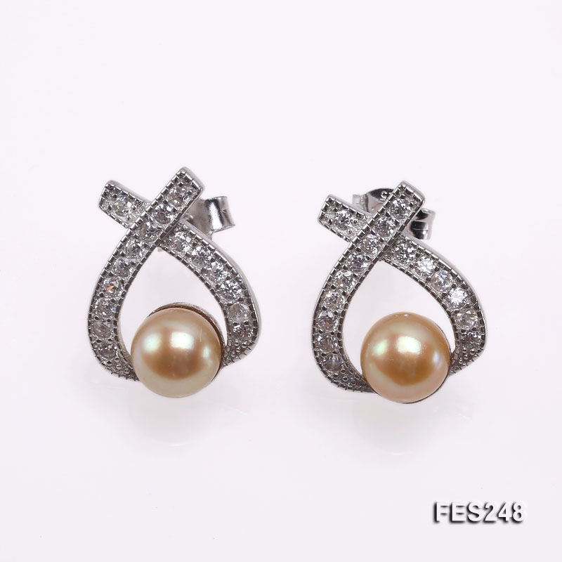 6.5mm Golden Flat Freshwater Pearl Earrings