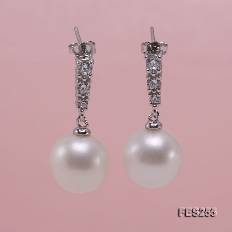 11mm White Round Freshwater Pearl Earrings
