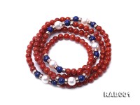 High Quality 5.5-6mm Nanhong Agate Bracelet with Lapis and Freshwater Pearls