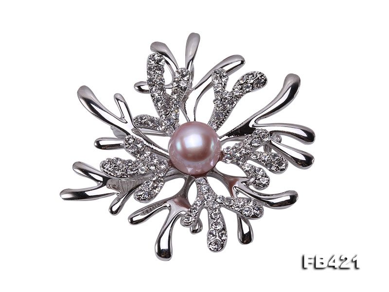 10.5mm Purple Freshwater Pearl Gold-plated Brooch with Shiny Zircons