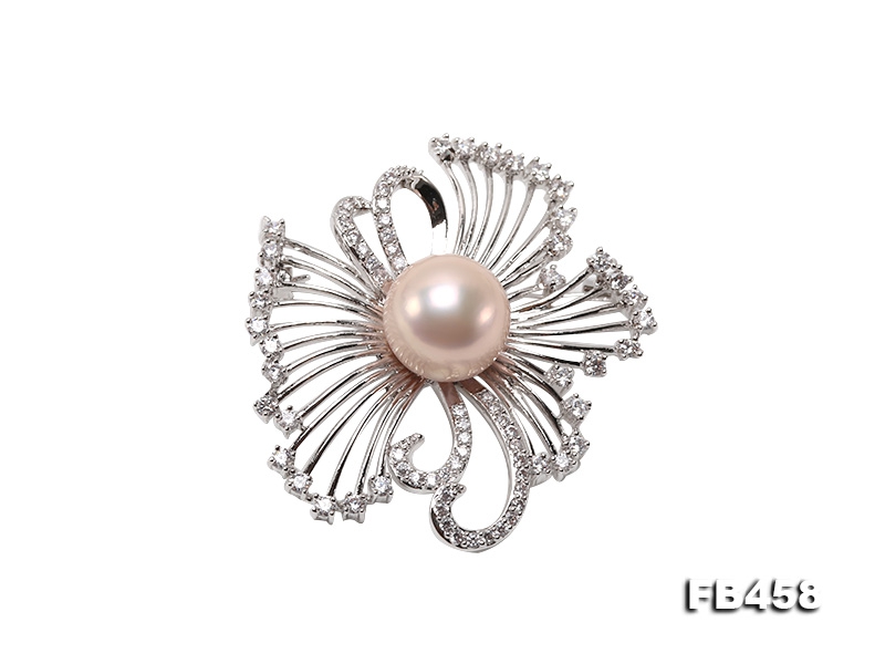 13mm Lavender Round Edison Pearl Brooch/Pendant with Zircons