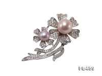 9-13.5mm Lavender Round Edison Pearl Brooch/Pendant with Zircons