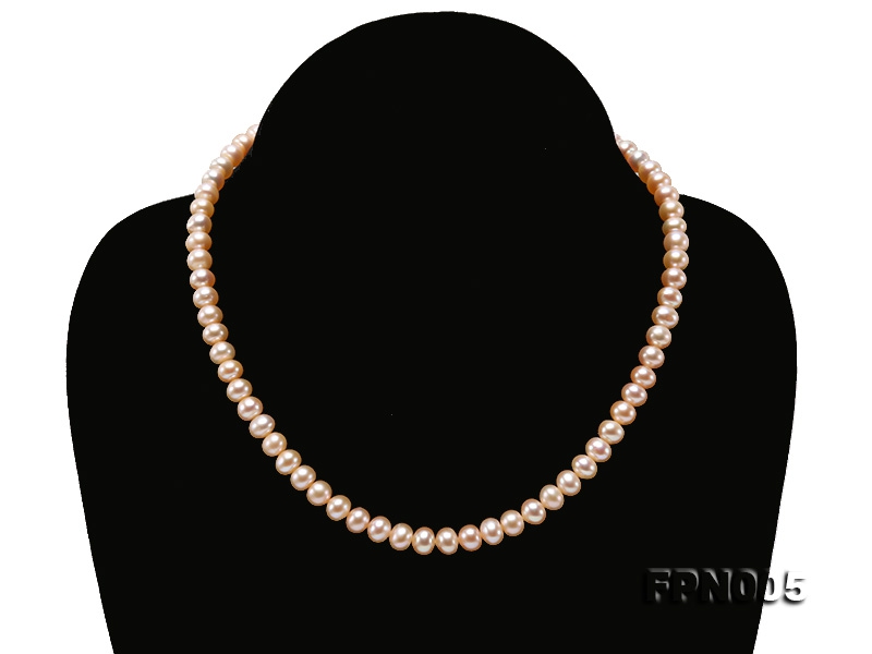 6-6.5mm Pink Flatly Round Cultured Freshwater Pearl Necklace