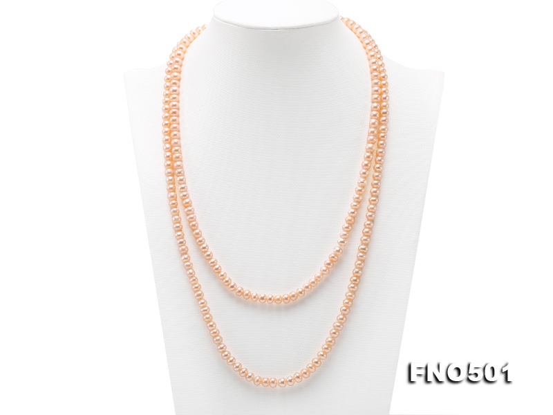 Classic 6-7mm Pink Flatly Round Freshwater Pearl Long Necklace
