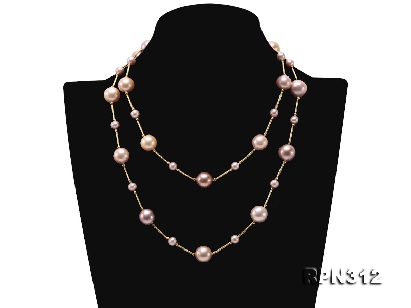Gorgeous 12-14.5mm Round Multi-color Edison Pearl Necklace in Sterling Silver