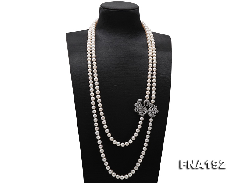 Classical 8.5-9.5mm Two-strand White Pearl Opera Necklace