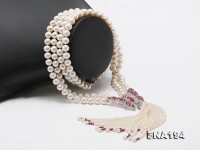 Double-strand 8.5-10mm White Flatly Round Freshwater Pearl Necklace