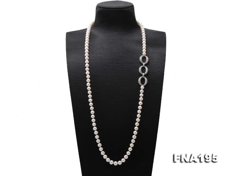 8.5-9.5mm White Flatly Round Freshwater Pearl Opera Necklace