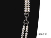 Double-strand 6.5-8mm White Flatly Round Freshwater Pearl Necklace