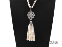 9-10mm White Round Pearl Opera Necklace with Pearl Tassels