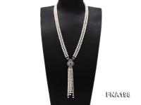 9-10mm White Flatly Round Pearl Opera Necklace with Pearl Tassels