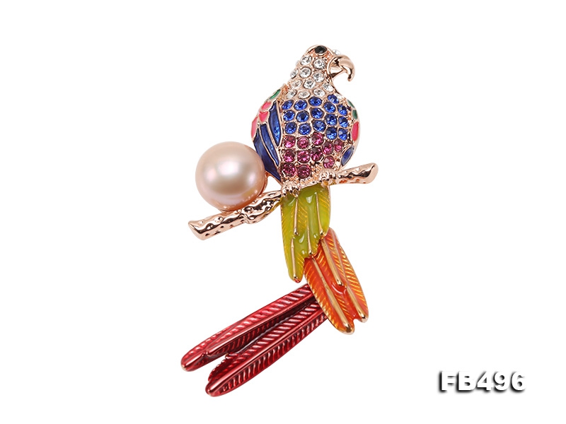 Exquisite 13mm Colorful Parrot Pearl Brooch