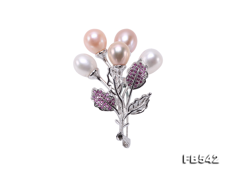 Exquisite 9×13mm-10.5×14mm Multicolor Pearl Brooch