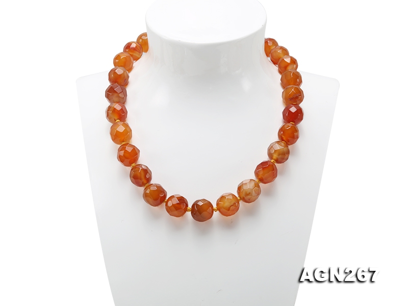 Beautiful 16.5mm Red Faceted Agate Necklace