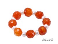 Beautiful 18mm Red Faceted Agate and Pearl Bracelet