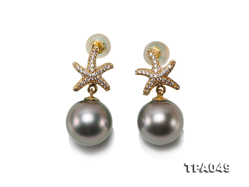 Precious 10mm Tahitian Pearl Earrings in 14k Gold
