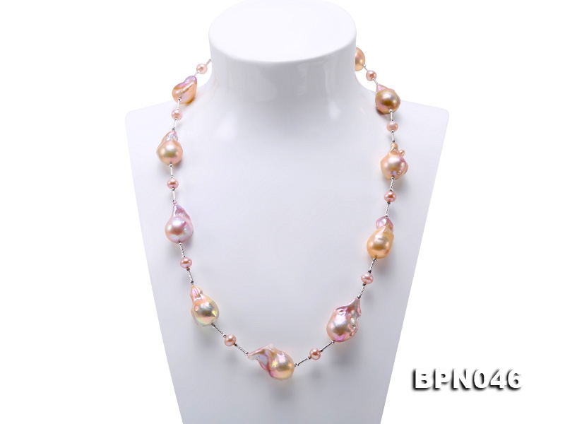 15×23-16.5×30mm Multicolor Baroque Pearl Necklace in Sterling Silver