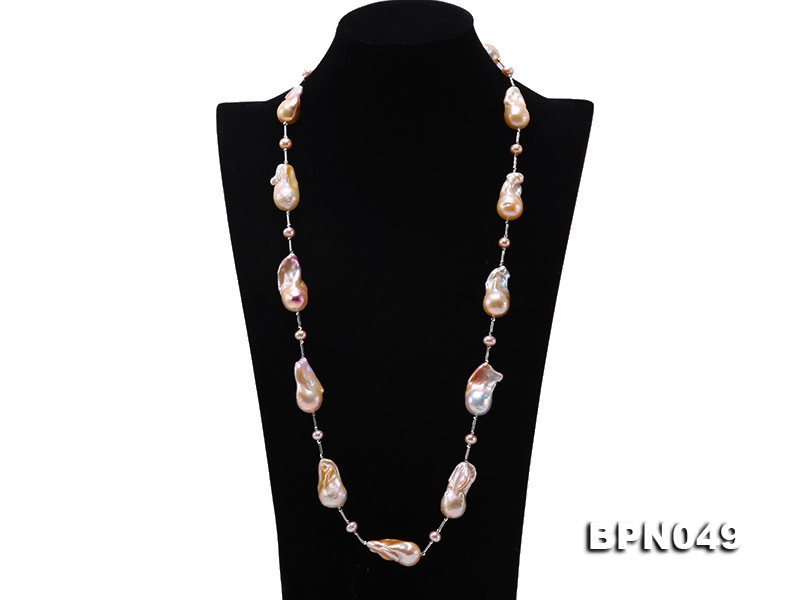 14×35-16.5×35mm Multicolor Baroque Pearl Necklace in Sterling Silver