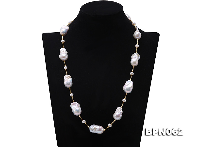 16.5×26-16×30mm White Baroque Pearl Necklace in Sterling Silver