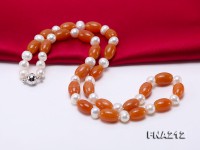 6-7mm White Pearl and 8x10mm Orange Agate Necklace