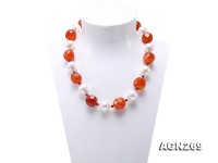 19mm Faceted Agate & 16mm White Shell Pearl Necklace