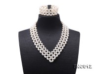 Graceful 5x6mm White Pearl Woven Necklace Bracelet Set