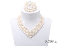 Graceful 5x6mm White Pearl Woven Necklace Bracelet Set
