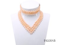 Graceful 6x7mm Pink Pearl Woven Necklace Bracelet Set