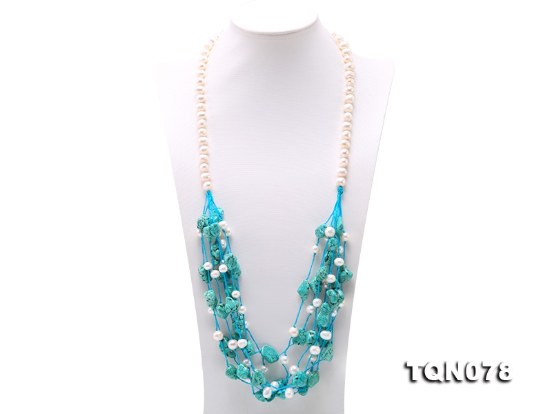 Special Blue Irregular Turquoise & White Pearl Necklace
