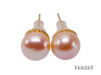 9.5mm Pink Flatly Round Freshwater Pearl Stud Earrings