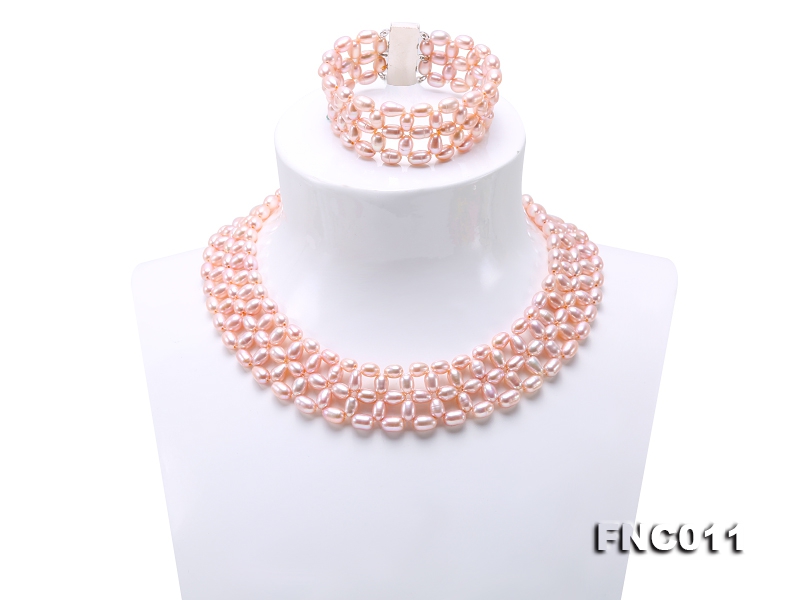 Graceful 4x5mm Lavender Pearl Woven Necklace Bracelet Set