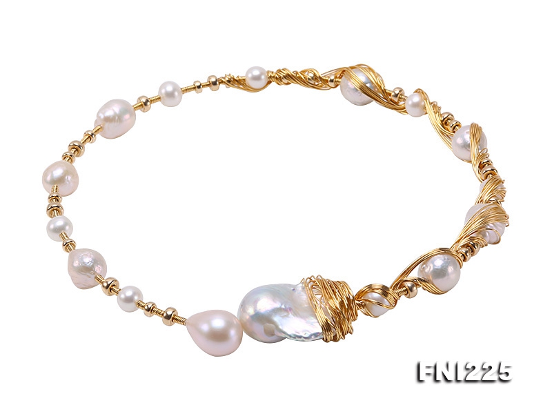 Customized 9k Gold Chain Necklace with Baroque Freshwater Pearls