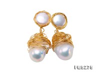 Customized 9k Gold Earrings with White Baroque Pearls