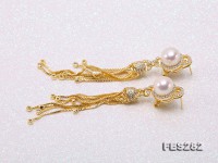 9.5-10mm White Flatly Round Freshwater Pearl Tassel Earrings in Silver